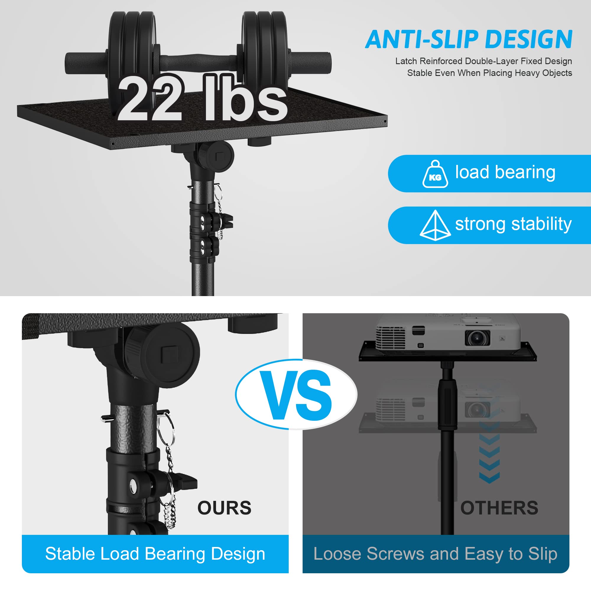 Projector Stand Tripod Adjustable, Laptop Height from 23.5 to 46.5 inches with Gooseneck Phone Holder, Floor for Office, Home, Stage, Studio, DJ Racks Holder Mount, 23.5inch-46.5inch