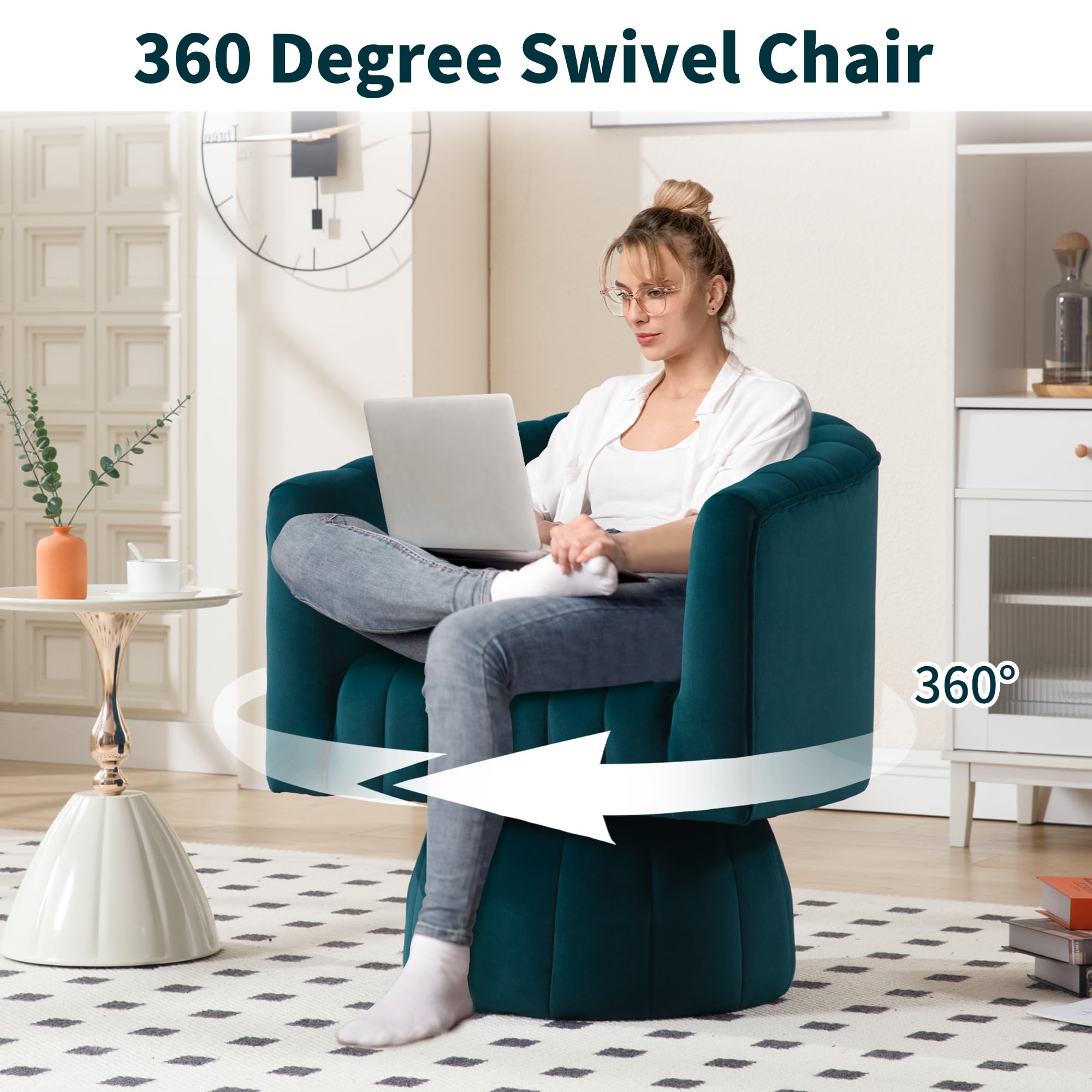 Swivel Accent Barrel Chair Set of 2- Cute Comfy Small Round 360° Arm Chair Velvet Sofa Club Reading Chair for Office Living Room Bedroom Green