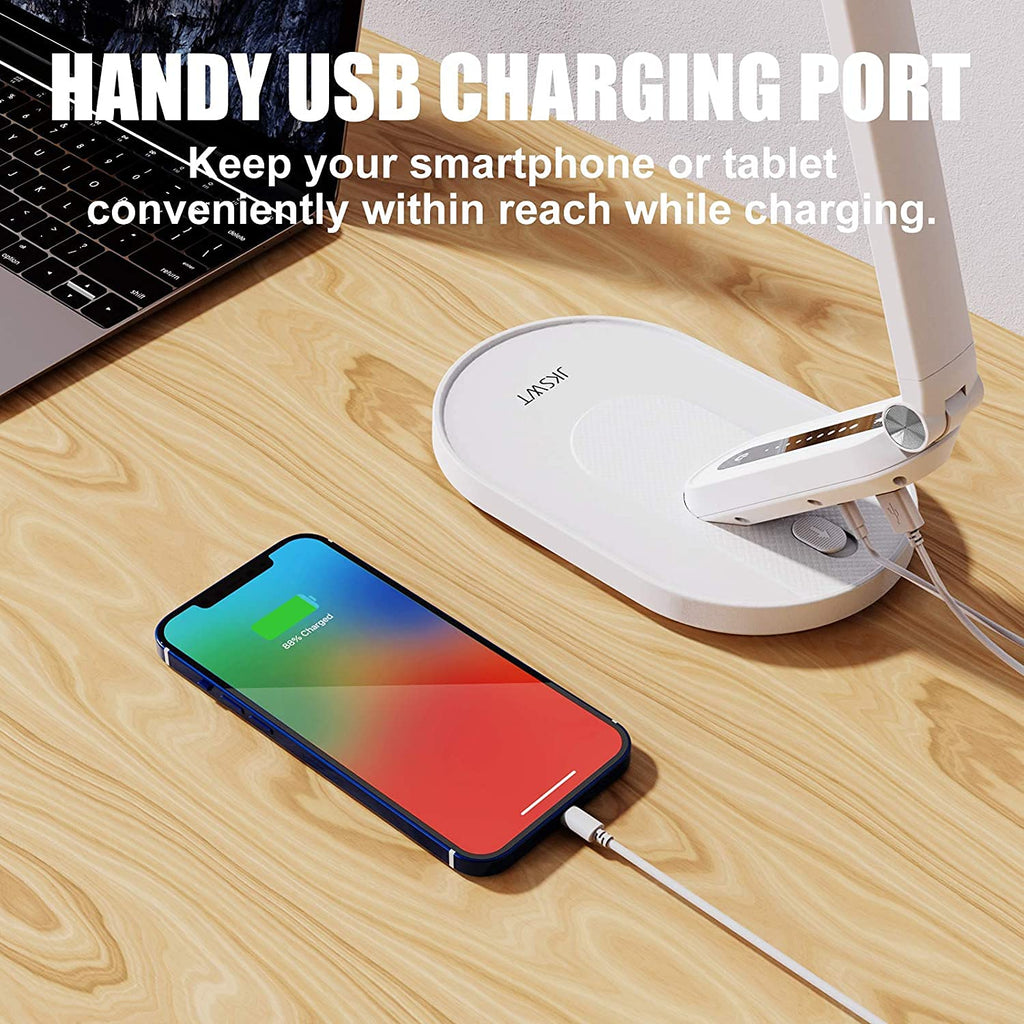 Desk Lamp, for Eye Care, Dimmable Table Lamp with 5 Colour Modes, 72 LEDs with USB Charging Port, Touch Control and Memory Function, Office Lamp