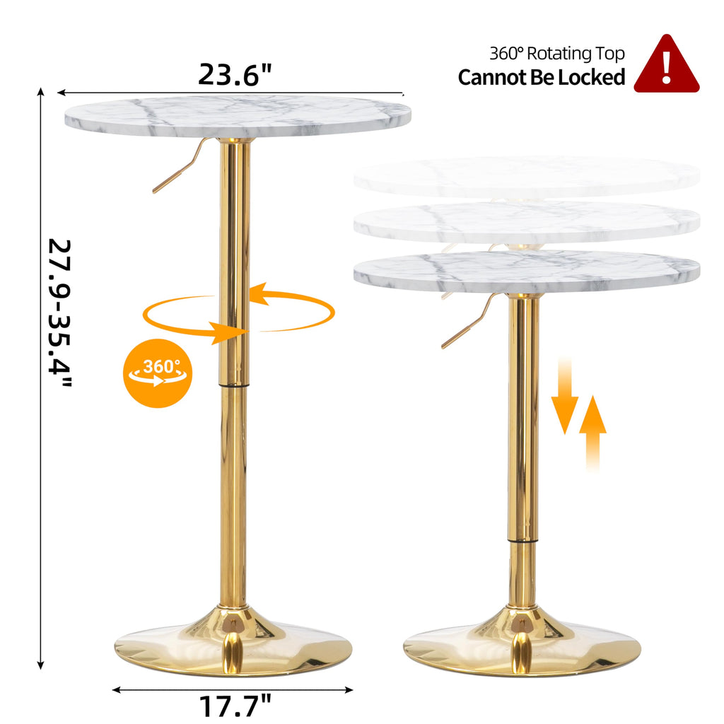 Finnhomy 24'' Round Cocktail Bar Table with Metal Base, Tall Bistro Pub Table, Adjustable 27.9''-35.4'' Counter Bar Height for Kitchen, Dining Room, Living Room, Easy Assembly, Gold