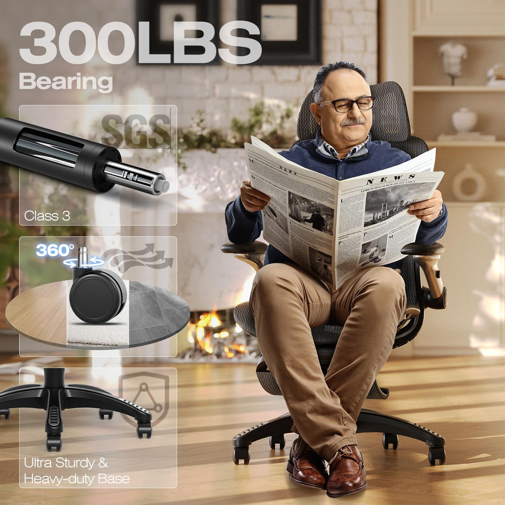 X100 Ergonomic Mesh Office Chair with Footrest, Big and Tall Hone Desk Chair with 5D Flip-Up Arms, Adjustable 3D Lumbar Support,Gaming & Executive Computer Chairs