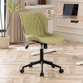Armless Desk Chair Comfy Office Chair with Wheels Home Ergonomic Task Chair Adjustable Computer Chairs Modern Faux Leather Swivel Chair Upholstered Makeup Vanity Chair with Back(Avocado)