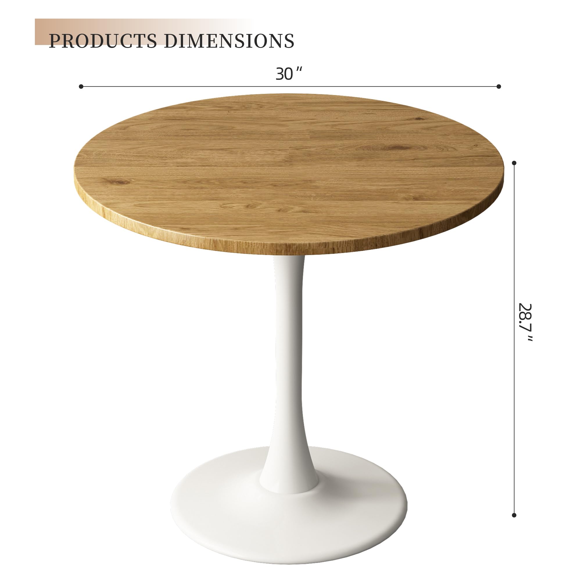 Kasinali Round Dining Table 30" Circle Tulip Table with Wood Thickened Tabletop & Sturdy Metal Pedestal Mid Century Modern Leisure Bistro Kitchen Tables 4 People Small Places Living Room Cafe,Oak