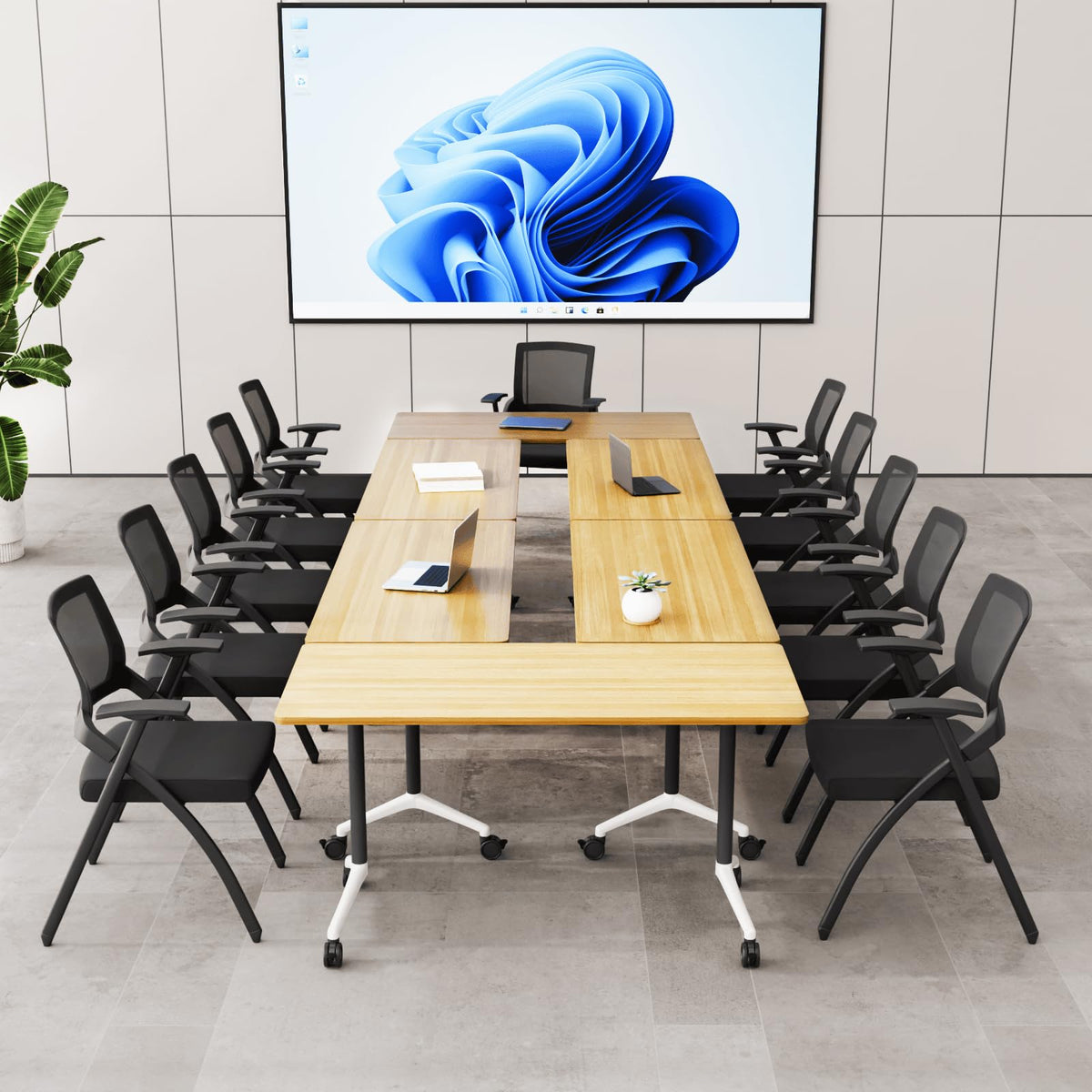 Folding Conference Table with Wheels, Flip-Top, 55.1in, 2 Pack, Maple