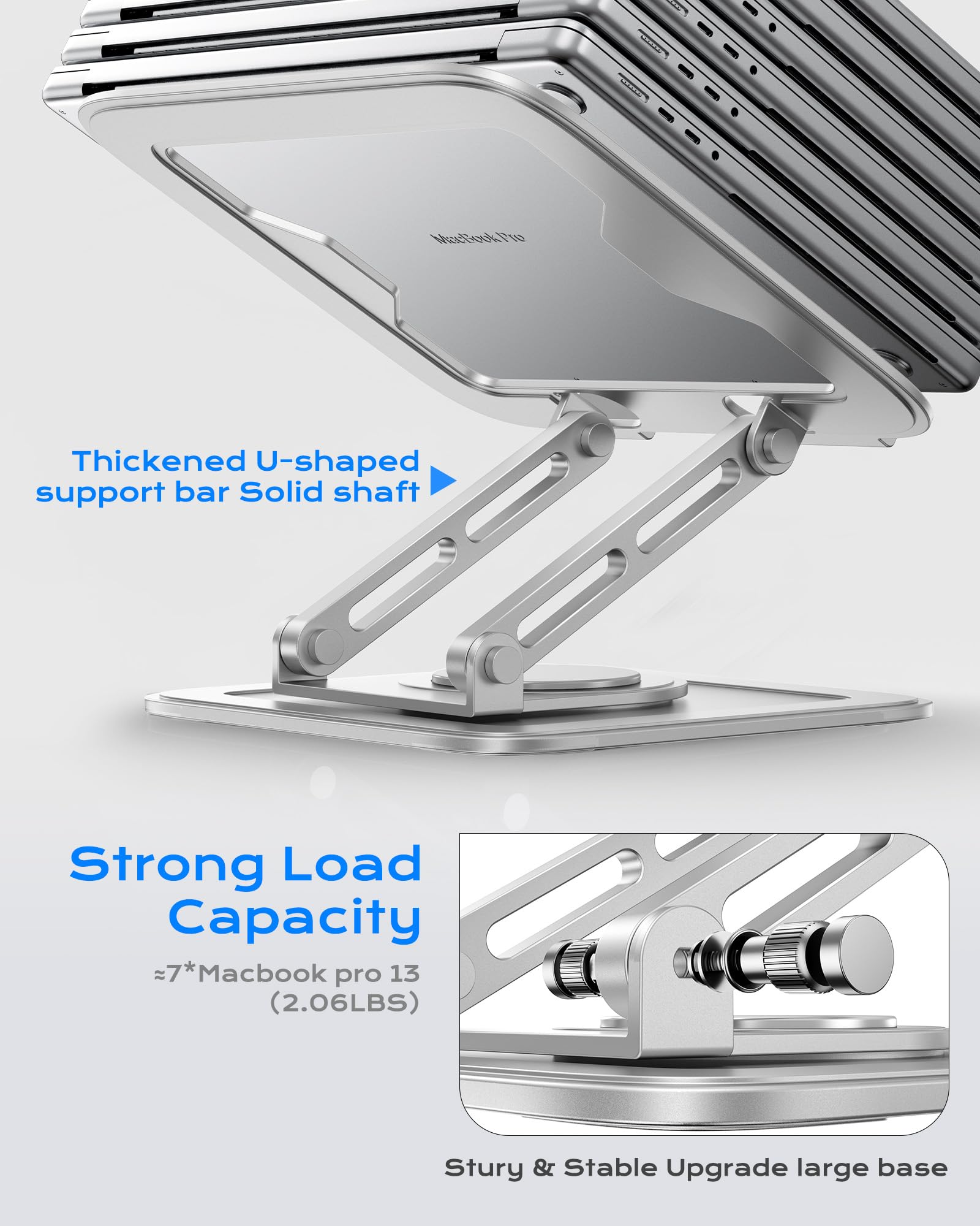 Adjustable Laptop Stand, Computer Stand with 360 Rotating Base, Ergonomic Laptop Riser Mount for Desk Foldable Protable Computer Desk Fits with MacBook Pro Air (10-16") - White