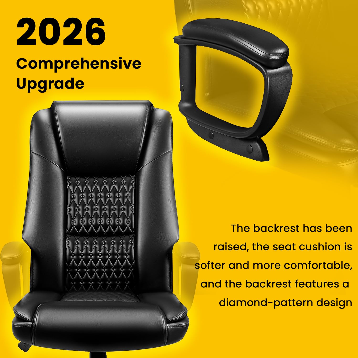 Leather Office Desk Chair,Ergonomic Office Chair with Lumbar Support,Computer Chair,Executive Leather Chair with Padded Flip-up Arm,Adjustable Armrests, Black,275LBS