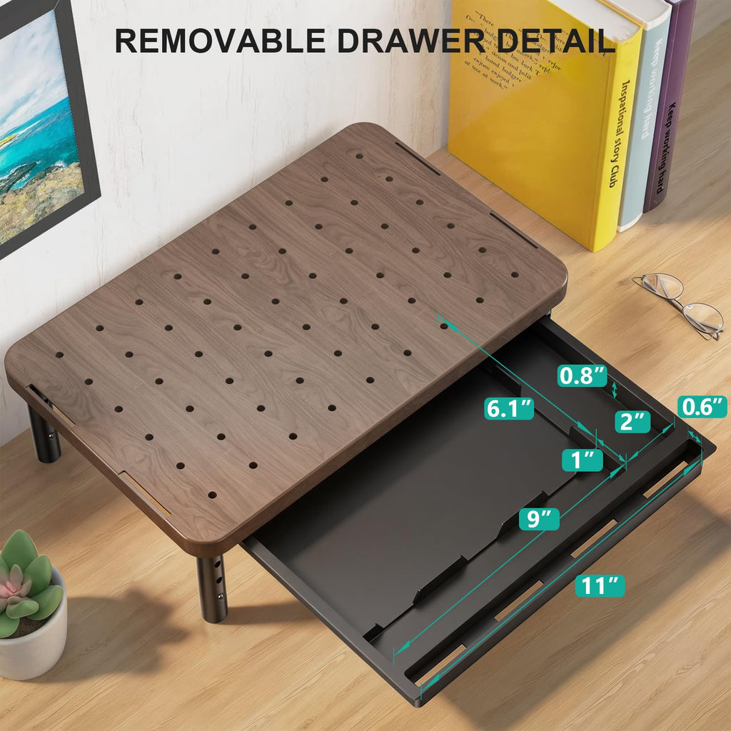 Plastic Computer Monitor Stand with Storage, Desk Monitor Riser 3 Height Adjustable, Laptop Riser with Airflow Vents, Desk Organizer for Computer, Laptop, Printer (PTT002-C), 1 Pack, Brown