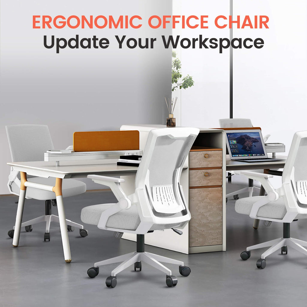 Ergonomic Office Chair with Flip-up Armrests Executive Computer Chair for Home Office, Breathable Mesh & Comfy Lumbar Support, Moon Gray