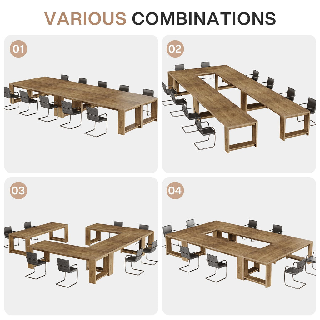 7 ft Conference Table for 6 to 8 People, Modern Rectangle Meeting Room Desk for Boardroom, Home Office (2, Oak)