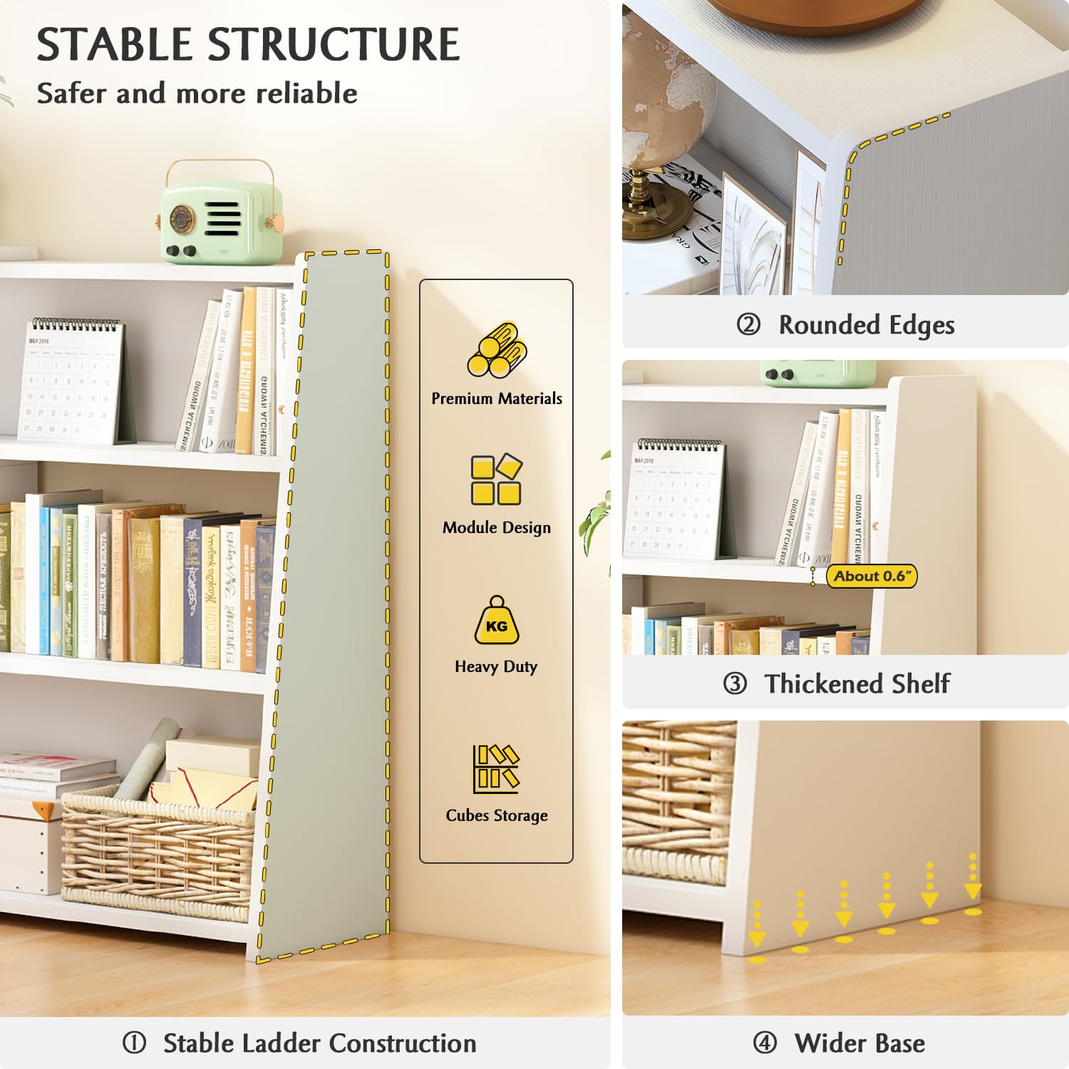 Wooden Extendable Shelf Bookcase, 3-Tier Low Bookshelf, Walnut, L
