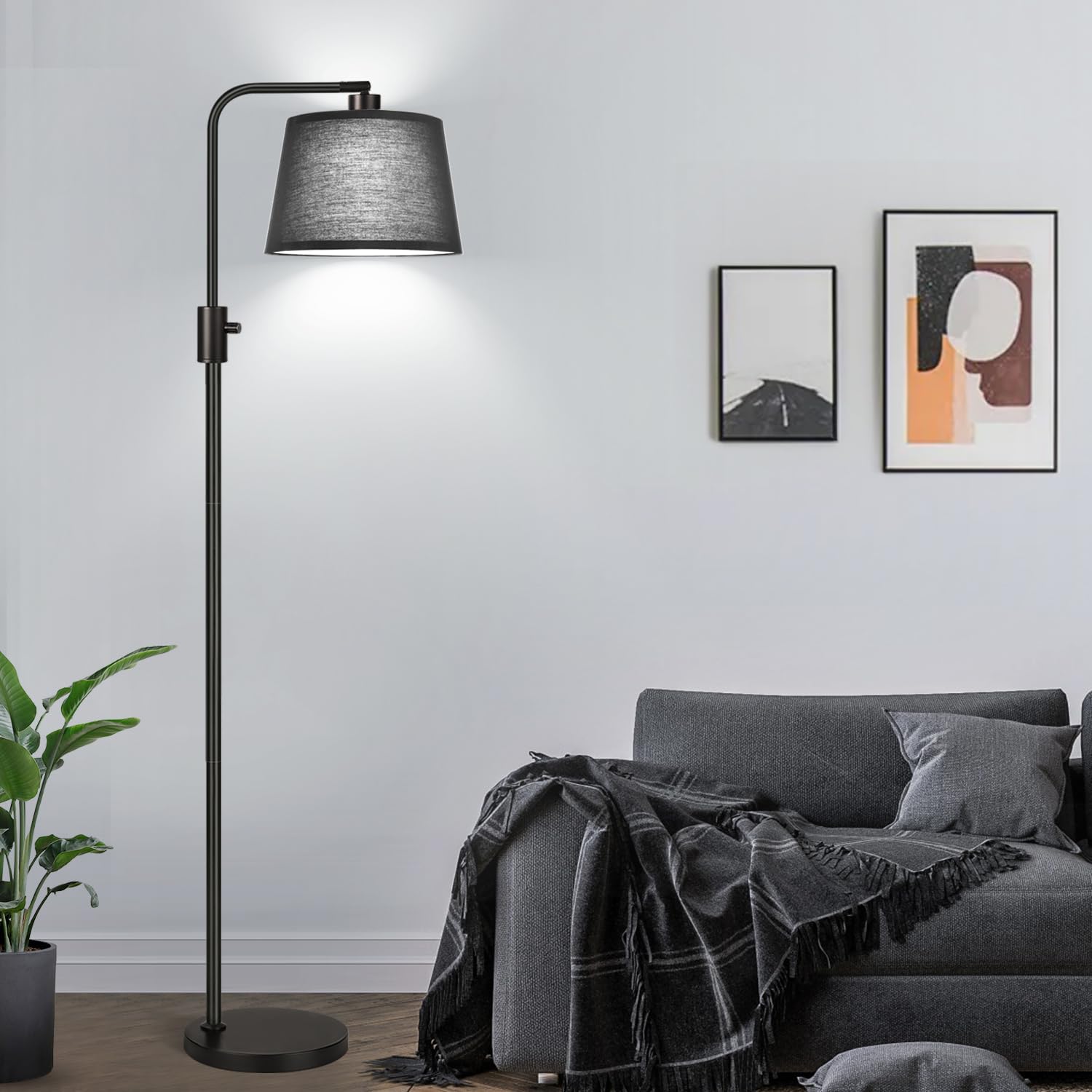 Floor Lamp, 1000 Lumens LED Edison Bulb Included, Black Shade, Modern Arc Standing Tall Floor Lamp for Living Room Bedroom Office Dining Room