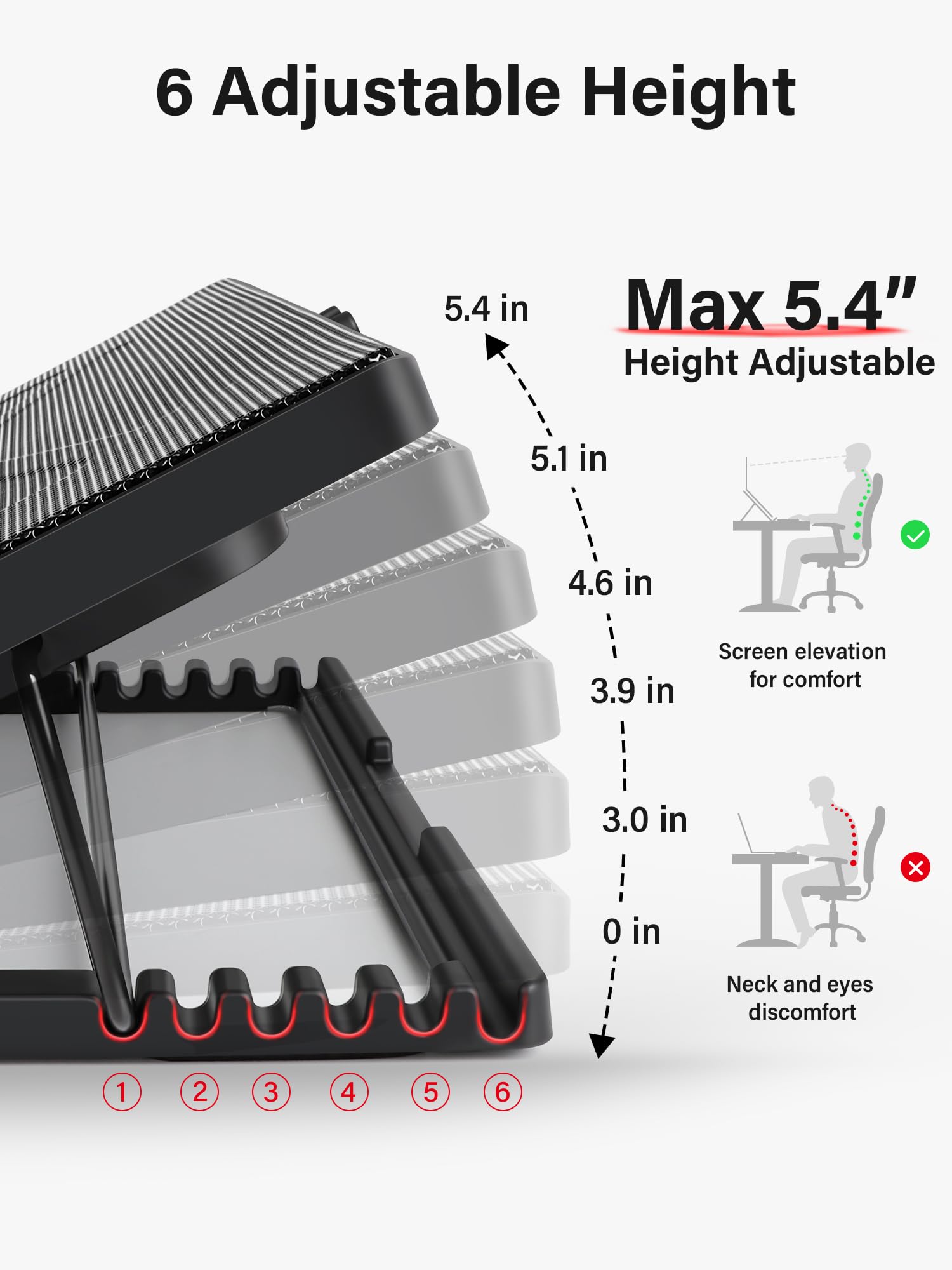 Laptop Cooling Pad, Laptop Cooler with 5 Quiet Fans for 12"-17" Computer PC Notebook Gaming Laptop Fan, Height Adjustable Laptop Cooling Stand Laptop Accessories, Red