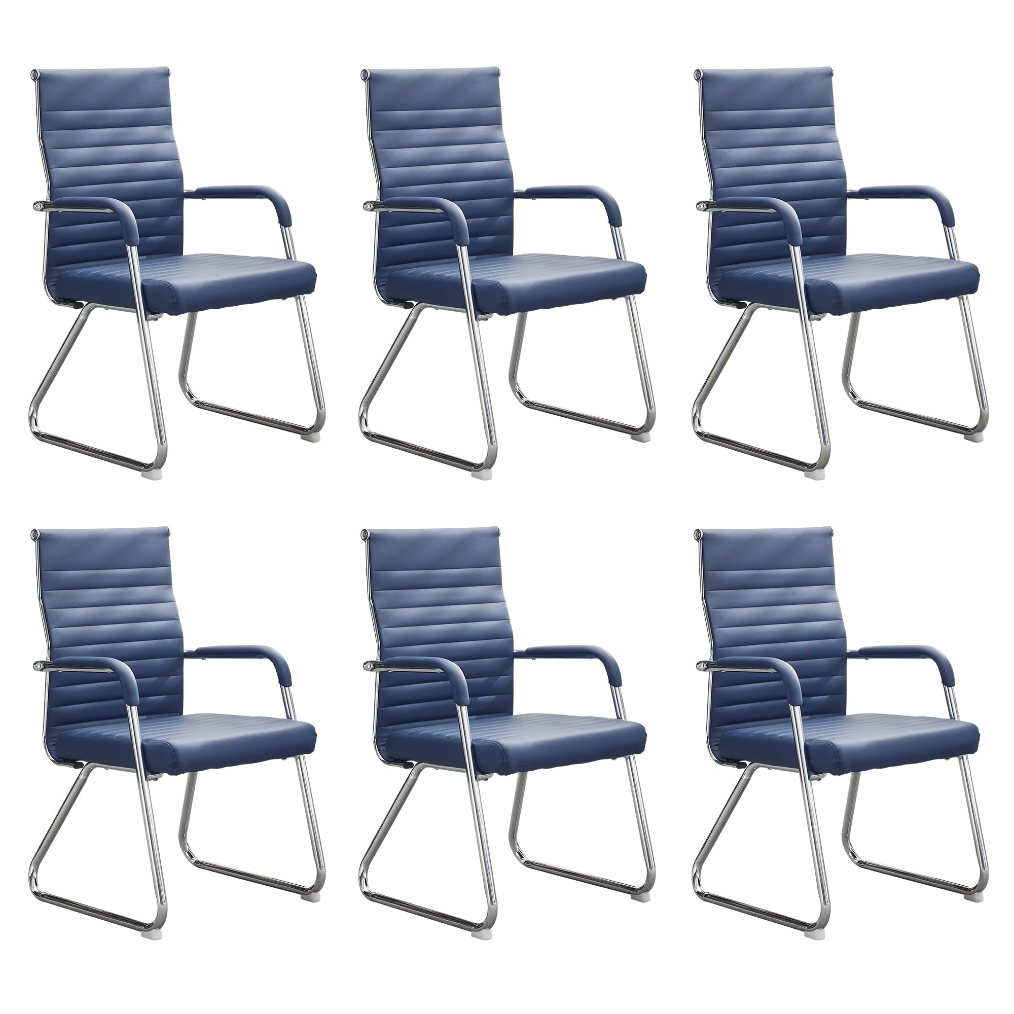 Office Chairs Set of 6, Modern Leather Reception Chairs with Mid Back & Sled Base, No-Wheel Desk Chairs for Waiting Room & Conference Room