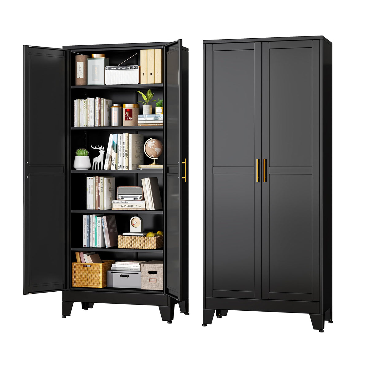 Black Metal Storage Cabinet,75" Steel Cabinets for Home Office