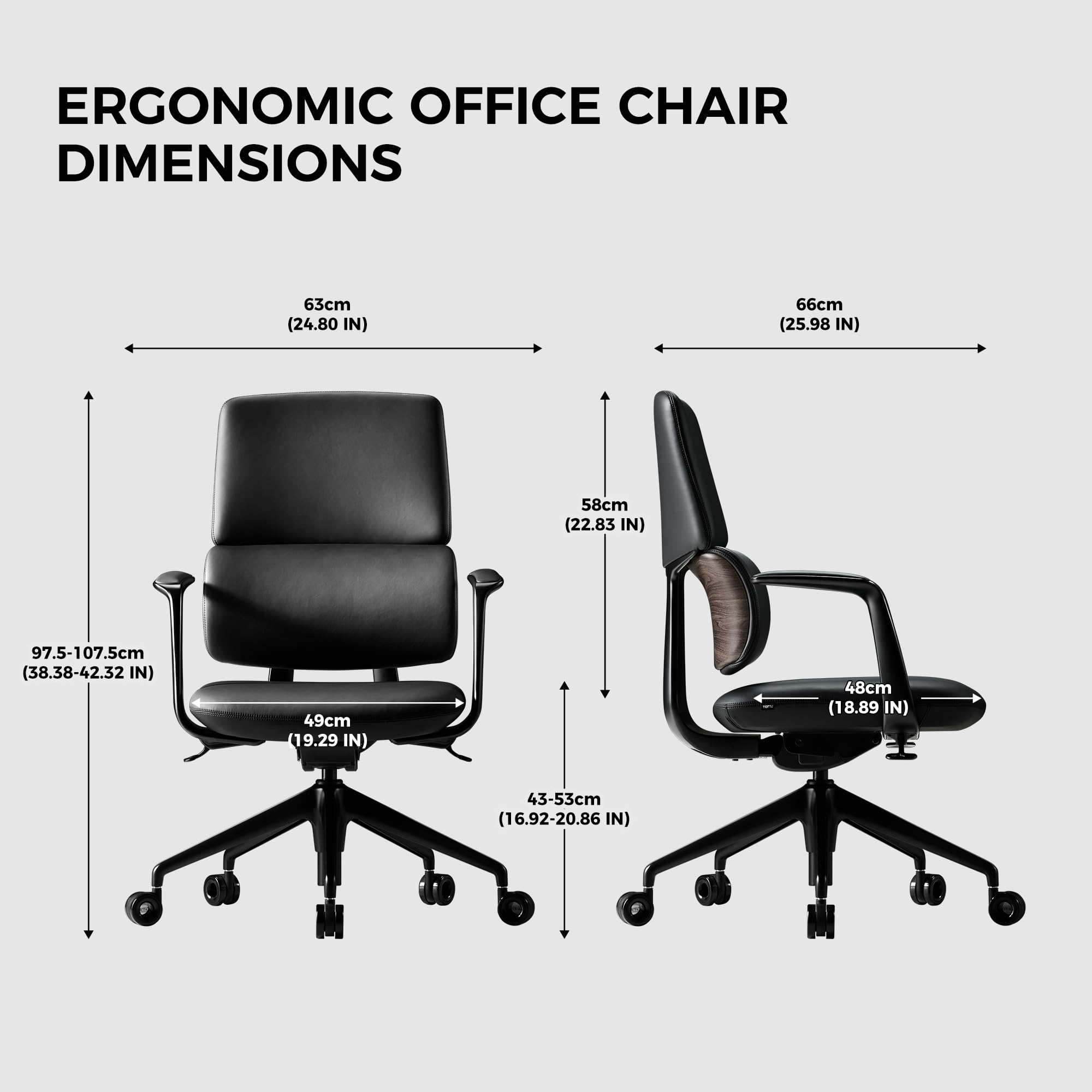 Genuine Leather Office Desk Chair, Ergonomic Leather Office Chair Mid Back, Upgraded Wood Grain Finish and S Curve Back with Solid Aluminum Frame, Luxury and Mordern