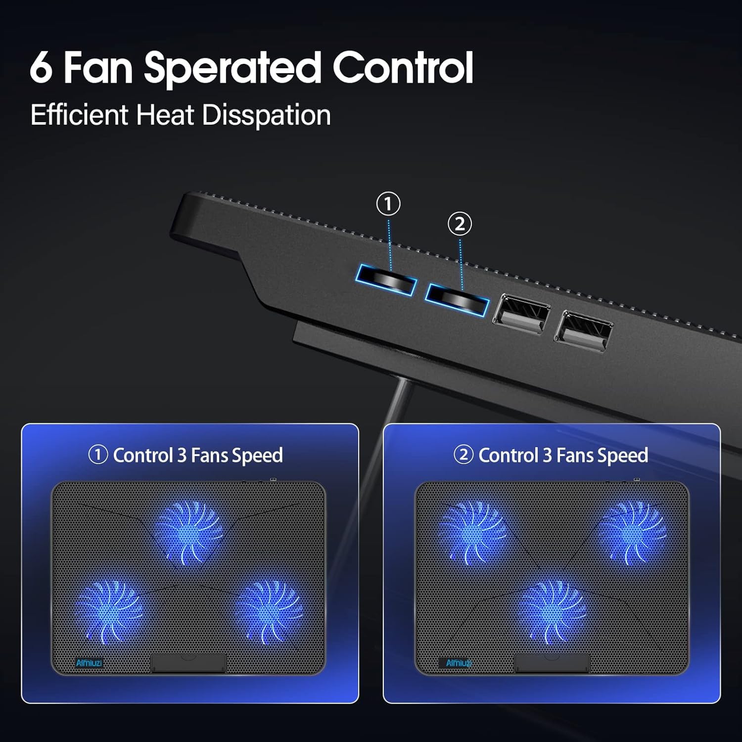 Laptop Cooling Pad, Gaming Laptop Cooler with 6 Quiet Fans, Laptop Fan Cooling Pad Fits 12-17 Inch Laptop, USB Port Powered, 7 Adjustable Height
