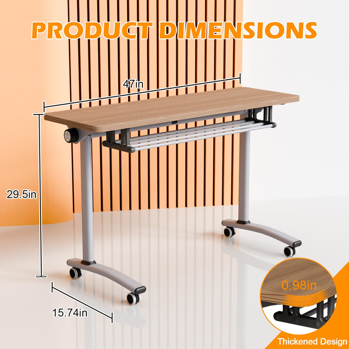 Conference Room Tables White,Folding Rectangular Flip Top Conference Table with Wheels for Large Meeting Seminar Home Office Classr (4, Little Oak, 47.2 * 15.7in)