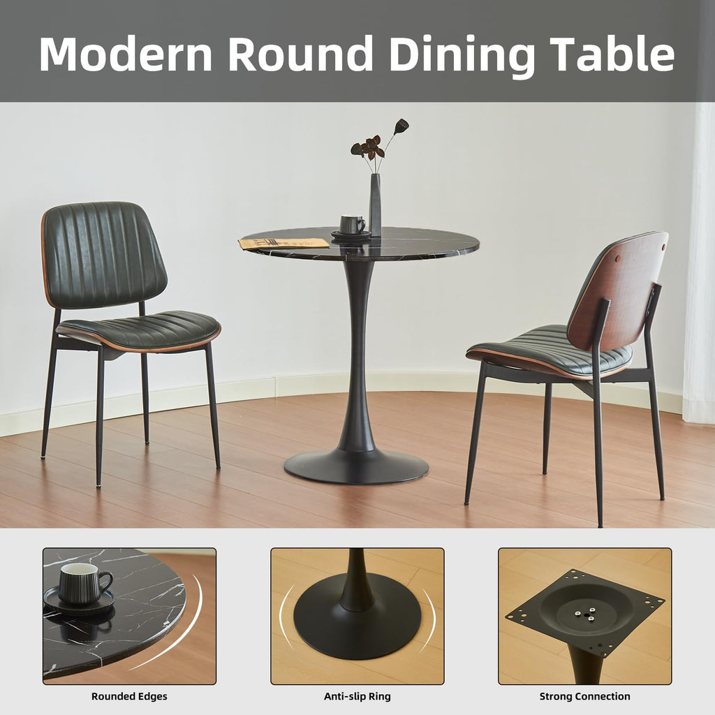 Hansweld Round Dining Table, 24" Circle Tulip Table with Thickened Tabletop & Metal Pedestal, Mid Century Modern Bistro Table for Kitchen, Small Places, Living Room, Cafe (Marble Pattern Black)