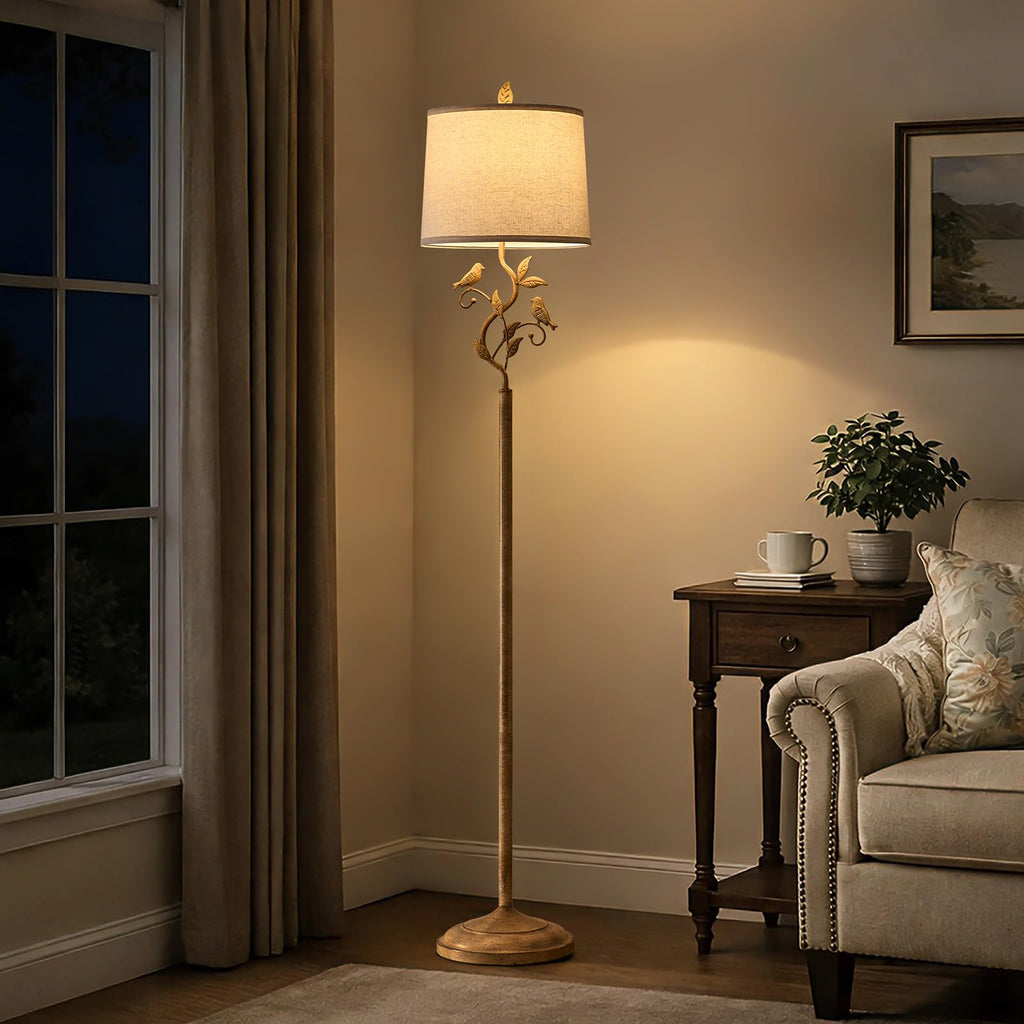 63" Farmhouse Floor Lamp for Living Room Bedroom with Iron Bird Leaf