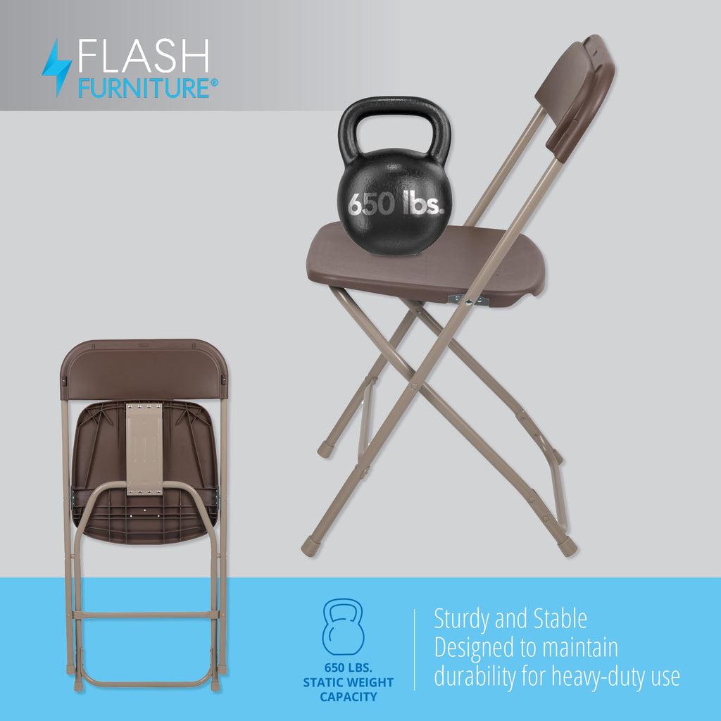 10 Pack , Hercules Series Plastic Folding Chair Brown -650LB Weight Capacity Comfortable Event Chair-Lightweight Folding Chair