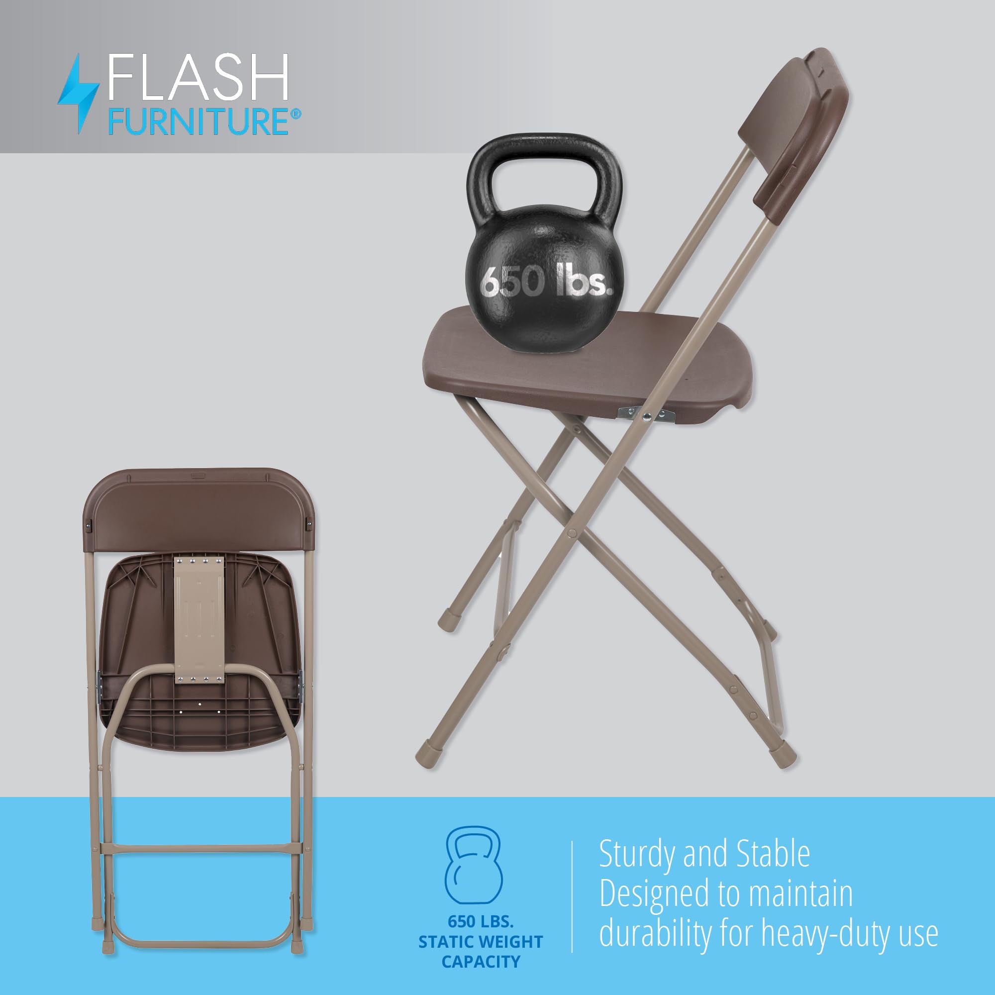 10 Pack , Hercules Series Plastic Folding Chair Brown -650LB Weight Capacity Comfortable Event Chair-Lightweight Folding Chair