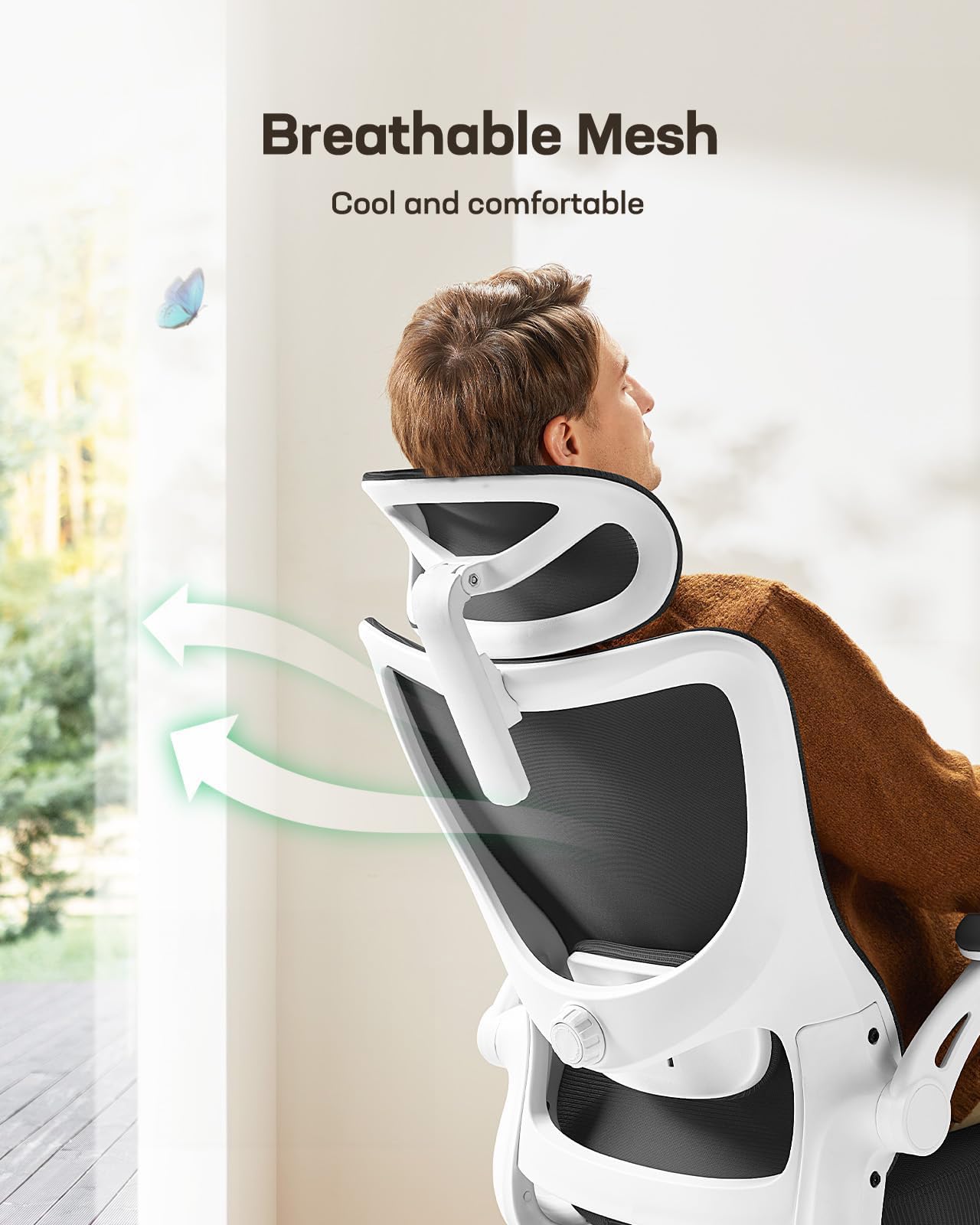 Ergonomic Office Chair: Office Desk Chair with High Back Mesh and Adjustable Lumbar Support Rolling Work Swivel Task Chairs with Wheel 3D Armrests and Headrest