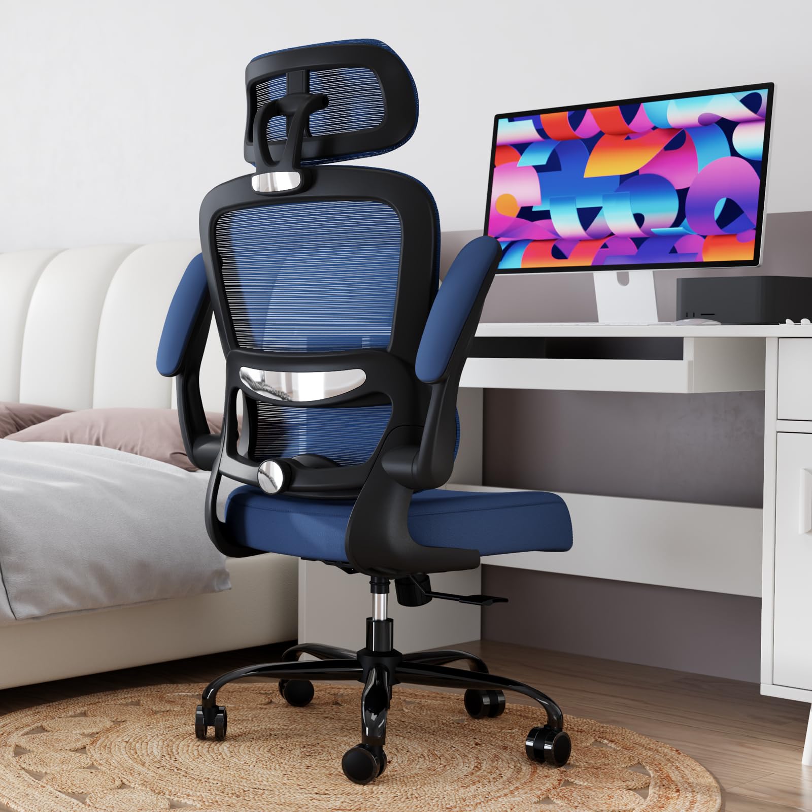 Office Chair Ergonomic Desk Chair, 330 LBS Home Mesh Office Desk Chairs with Wheels, Comfortable Gaming Chairs (Dark Blue)