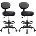 Pack of 2, Drafting Chair with Backrest – Adjustable Foot Rest Rolling Stool with Wheels, PU Leather Swivel Stool for Office Spa Studio Lab Counter Salon Home Work Bar Kitchen Shop(Black)