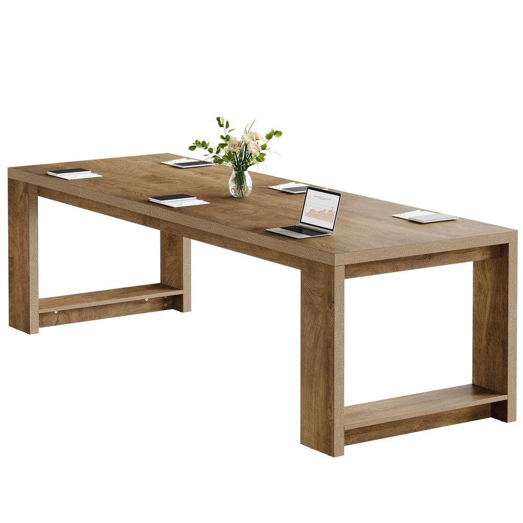 7 ft Conference Table for 6 to 8 People, Modern Rectangle Meeting Room Desk for Boardroom, Home Office (2, Oak)