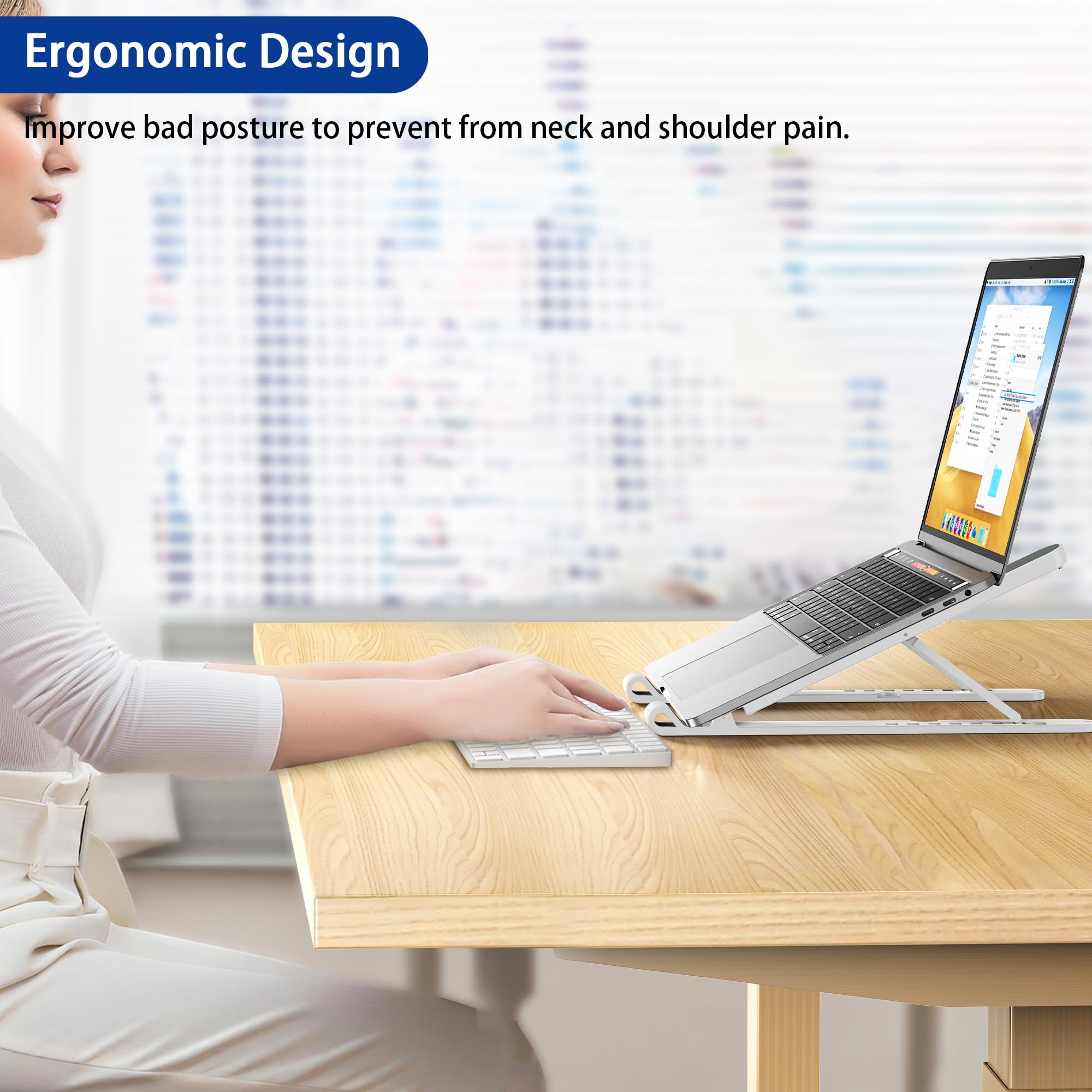 Pro Ergonomic Laptop Stand, Plastic Laptop Riser, Portable and Adjustable Notebook Computer Holder Compatible with 10-14" Laptops (White)
