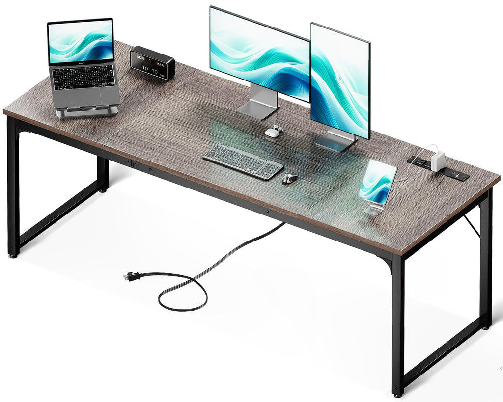 71 x 24 Inch Computer Desk with USB Ports, Large Office Desk, Long Study Student Writing Desk, Grey Oak