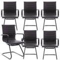 Office Desk Chair No Wheels Set of 6 PU Leather Computer Chairs Mid Back Guest Chairs for School Reception Conference Waiting Room, Vintage Charcoal