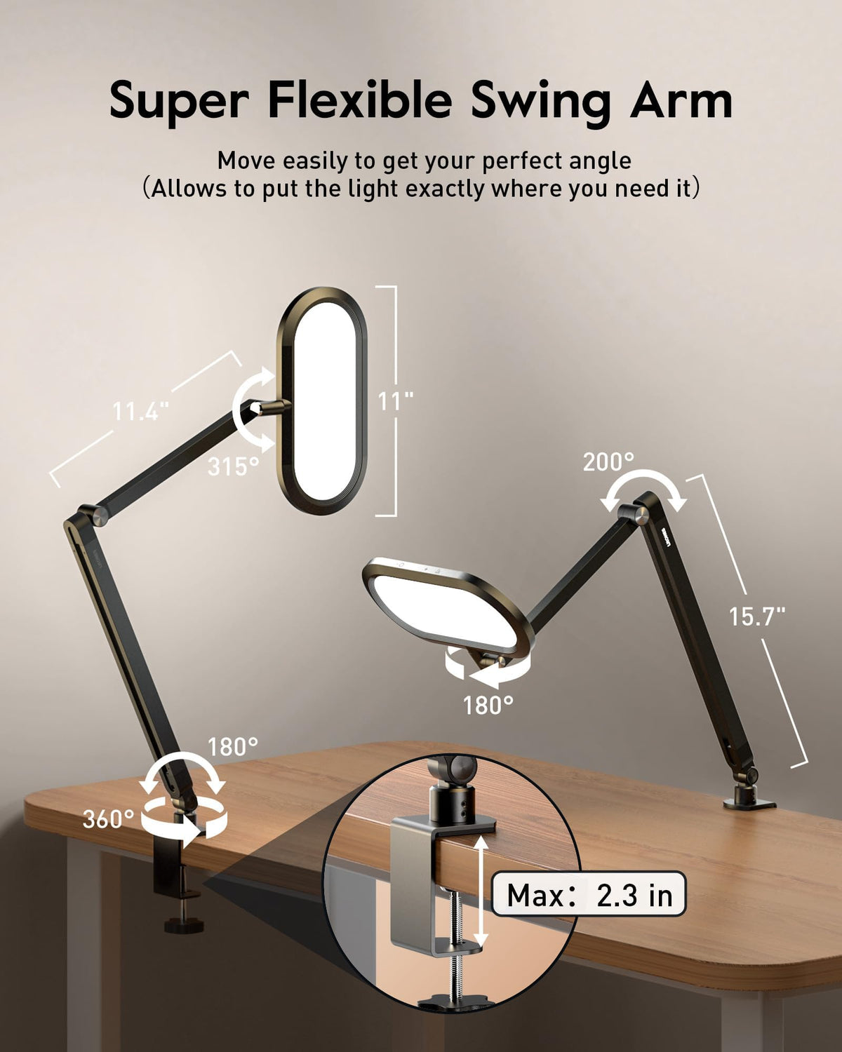 Dual-Side LED Desk Lamp with Clamp, Soft Light with Stepless Remote