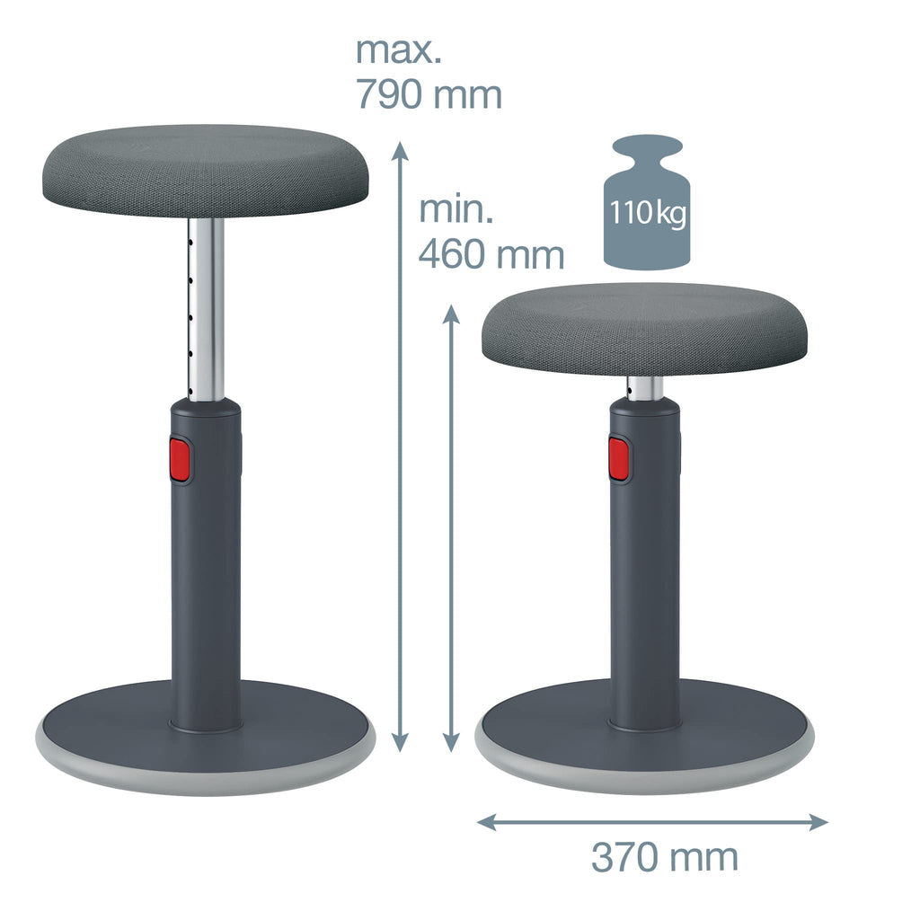 Sit Stand Stool, Ergonomic Height Adjustable 46cm to 79cm Wobble Stool, Round Swivel Office Desk Chair/Stool, Ergo Cosy Range, Velvet Grey