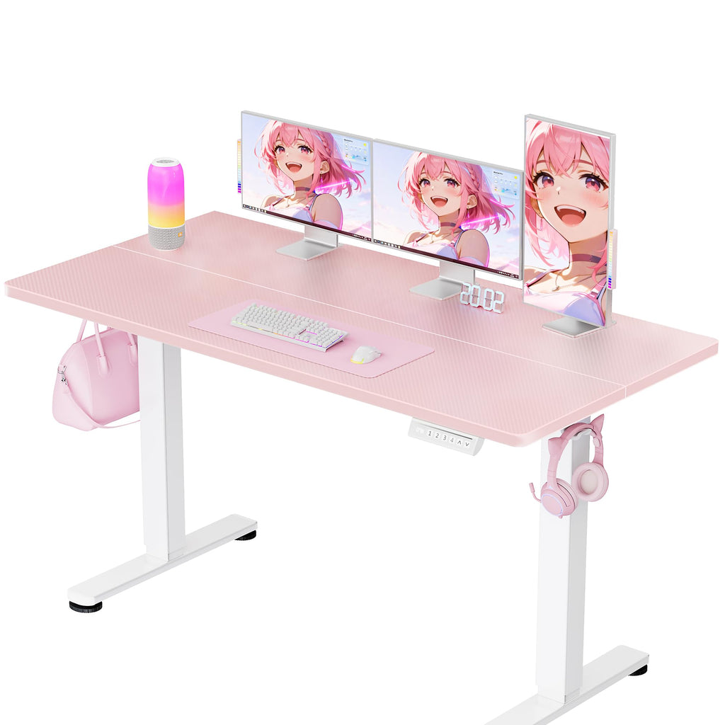 Height Adjustable Electric Standing Desk, 55 x 28 Inches Sit Stand up Desk, Memory Computer Home Office Desk, Pink