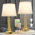 Touch Lamps for Nightstand Set of 2 - Gold Table Lamp for Bedroom Dimmable Bedside Lamps with USB C+A Ports - Lamps for Night Stands Living Room End Table,2 LED Bulbs Included