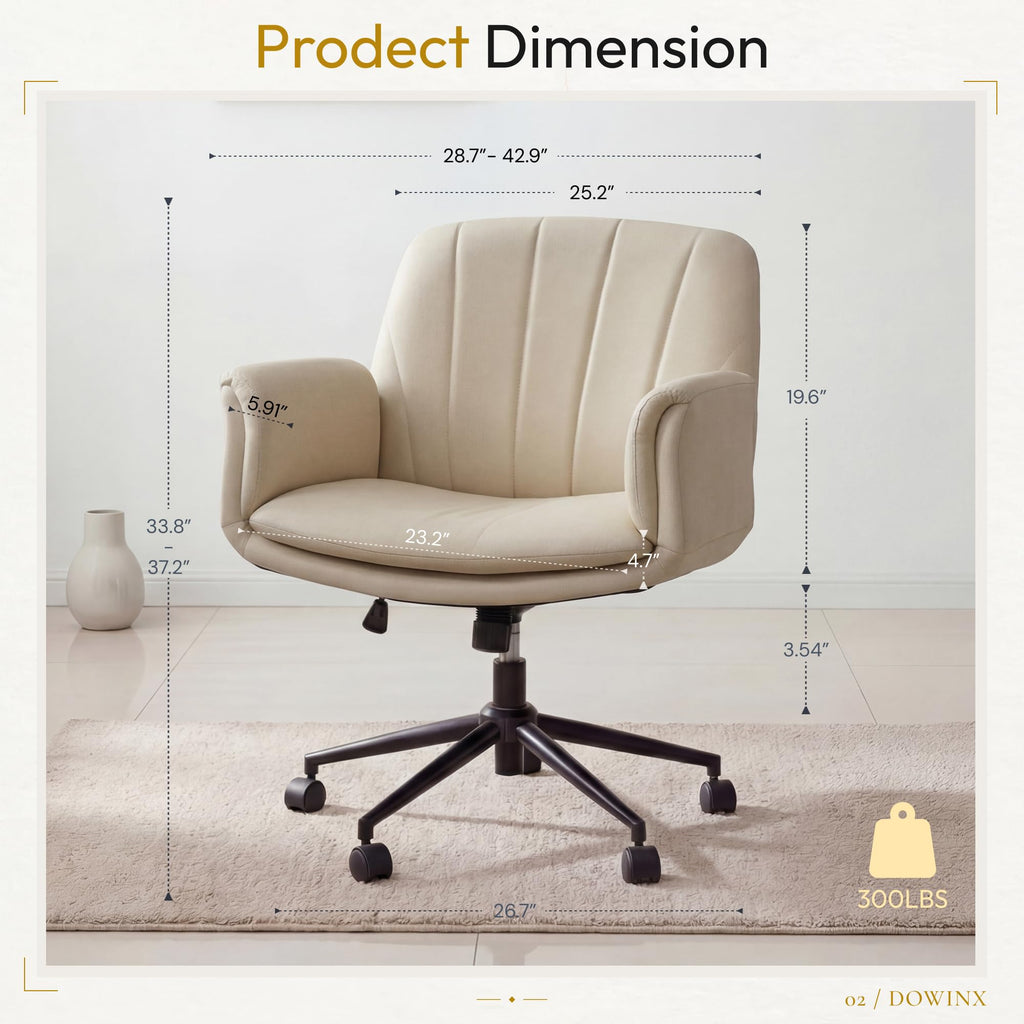 Criss Cross Chair with Five-Level Adjustable Arms and Wheels - Comfortable Ergonomic PU Leather Swivel Vanity Chair - Computer Makeup Gaming Chair for Home Office, Bedroom, Vanity Room (Khaki)