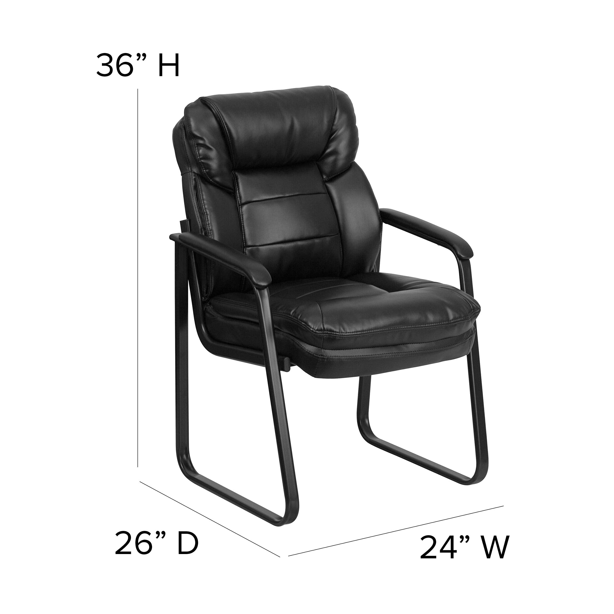 Leather Soft Executive Side Reception Chair with Padded Arms and Sled Base, Upholstered Side Chair for Living Room/Office, Black
