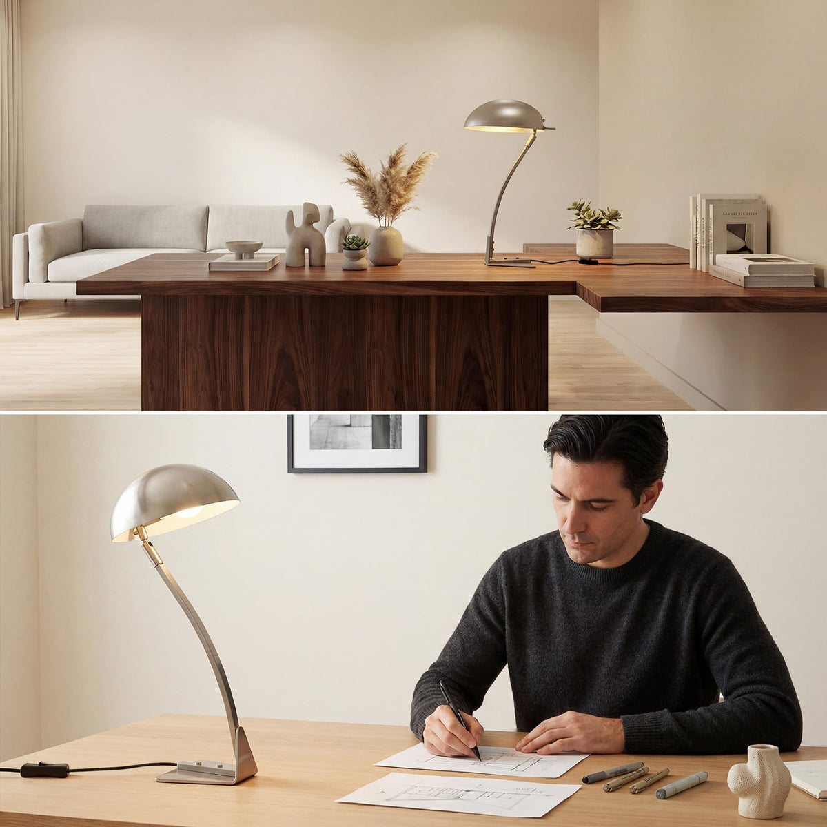 18.4" Metal Desk Lamp Modern Industrial Table Lamp, Adjustable Neck Architect Lights (3000K) with On/Off Switch, Bedside Reading Lamps for Office Bedroom Study Room Side Table (Nickel)