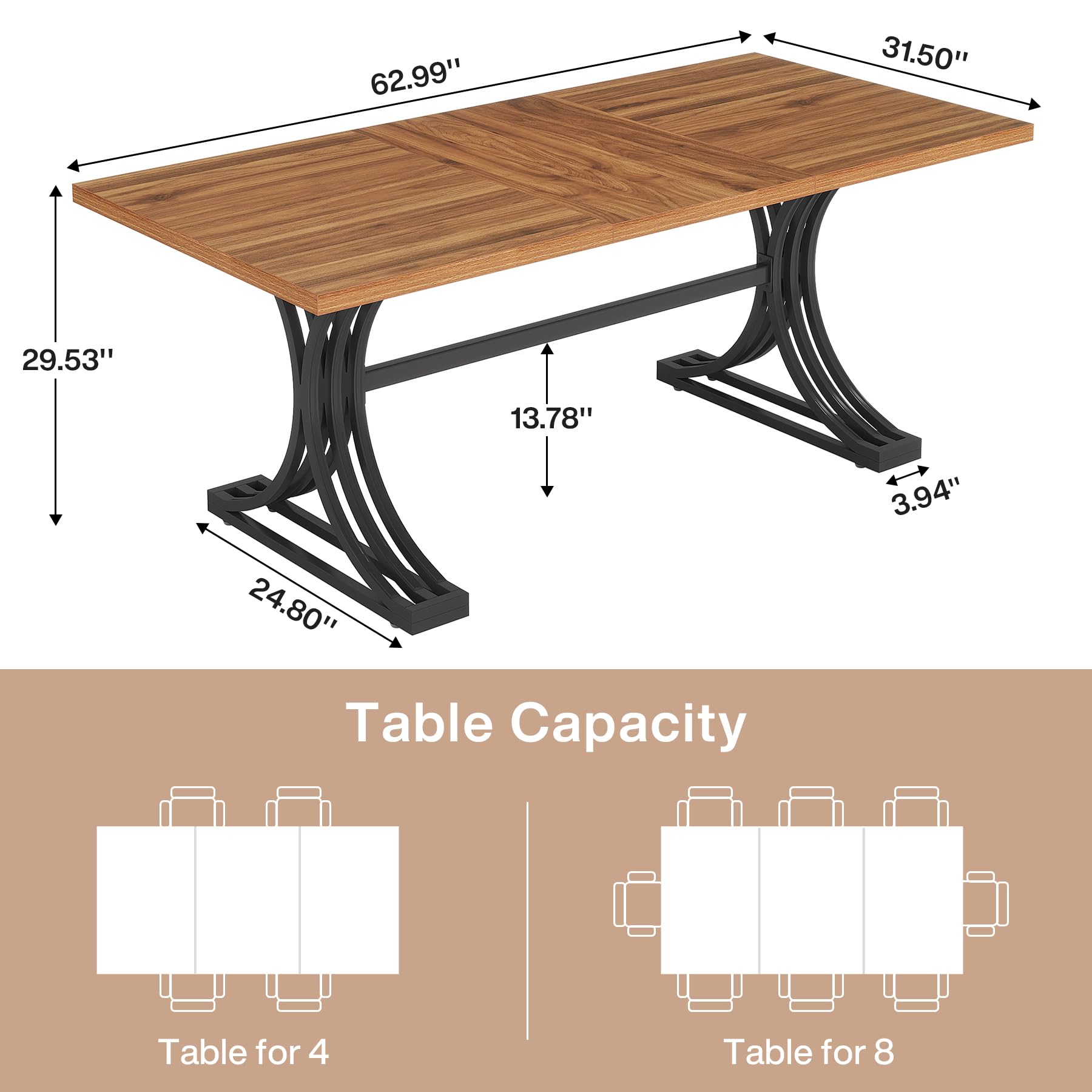 10.5FT Conference Table, Modern Meeting Table for 8-10 People, Rectangle Seminar Boardroom Table for Office Conference Room with Stylish Legs (4, Rustic Brown and Black)