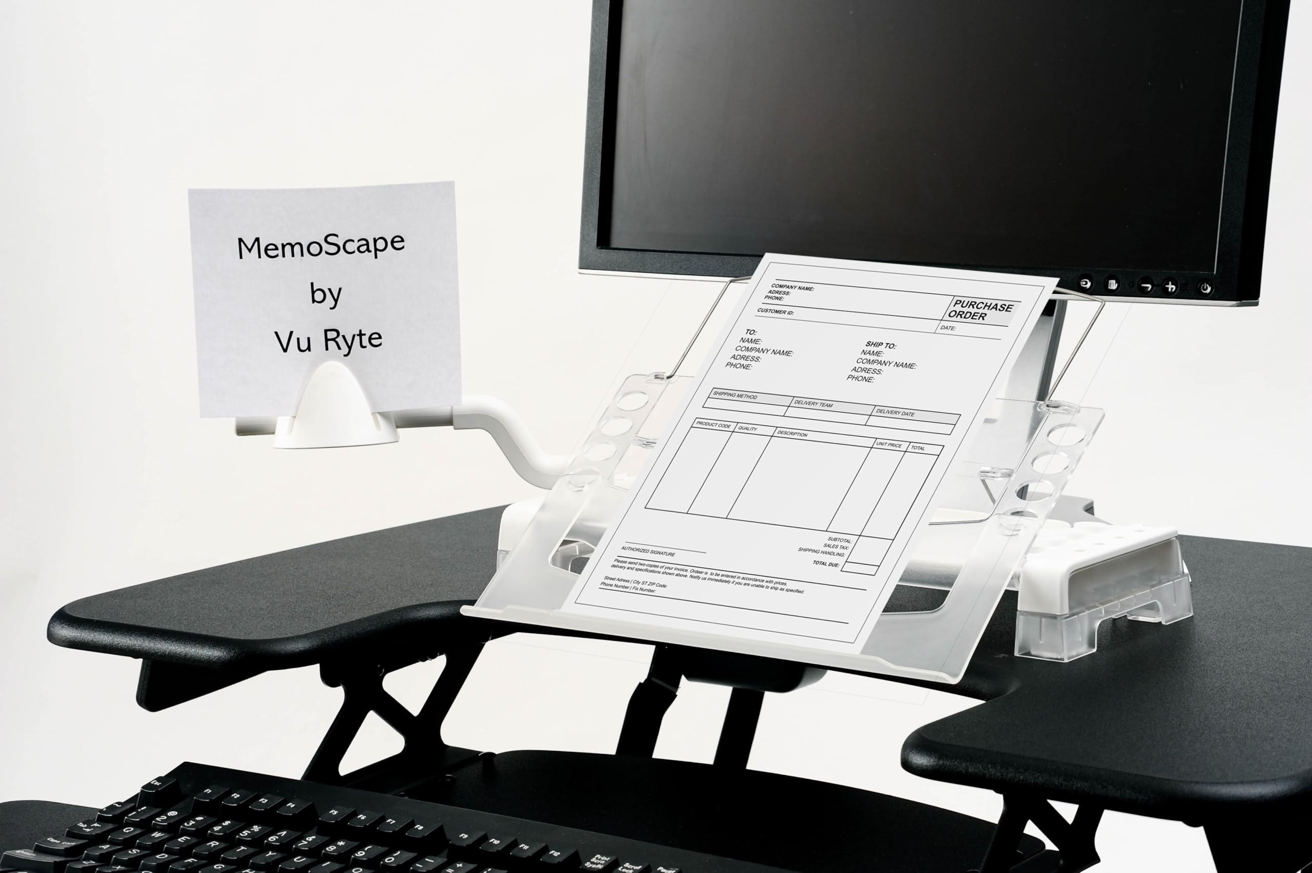 Adjustable in-Line Document Holder for Typing | Reduces Neck Strain, Improves Focus, Boosts Desk Organization, and Workflow | Paper Holder Stand for Desk and Home Office - White