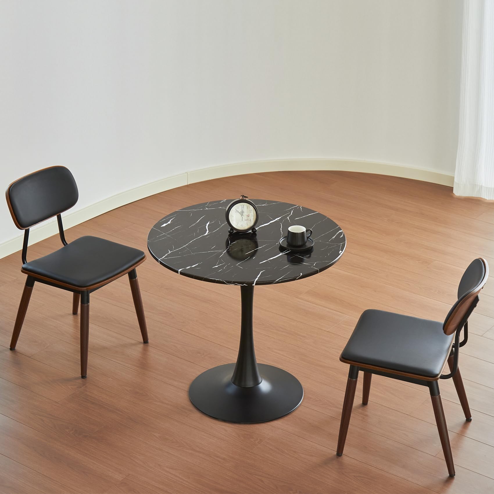 Hansweld Round Dining Table, 31.5" Circle Tulip Table with Thickened Tabletop & Metal Pedestal, Mid Century Modern Bistro Table for Kitchen, Small Places, Living Room, Cafe (Marble Pattern Black)