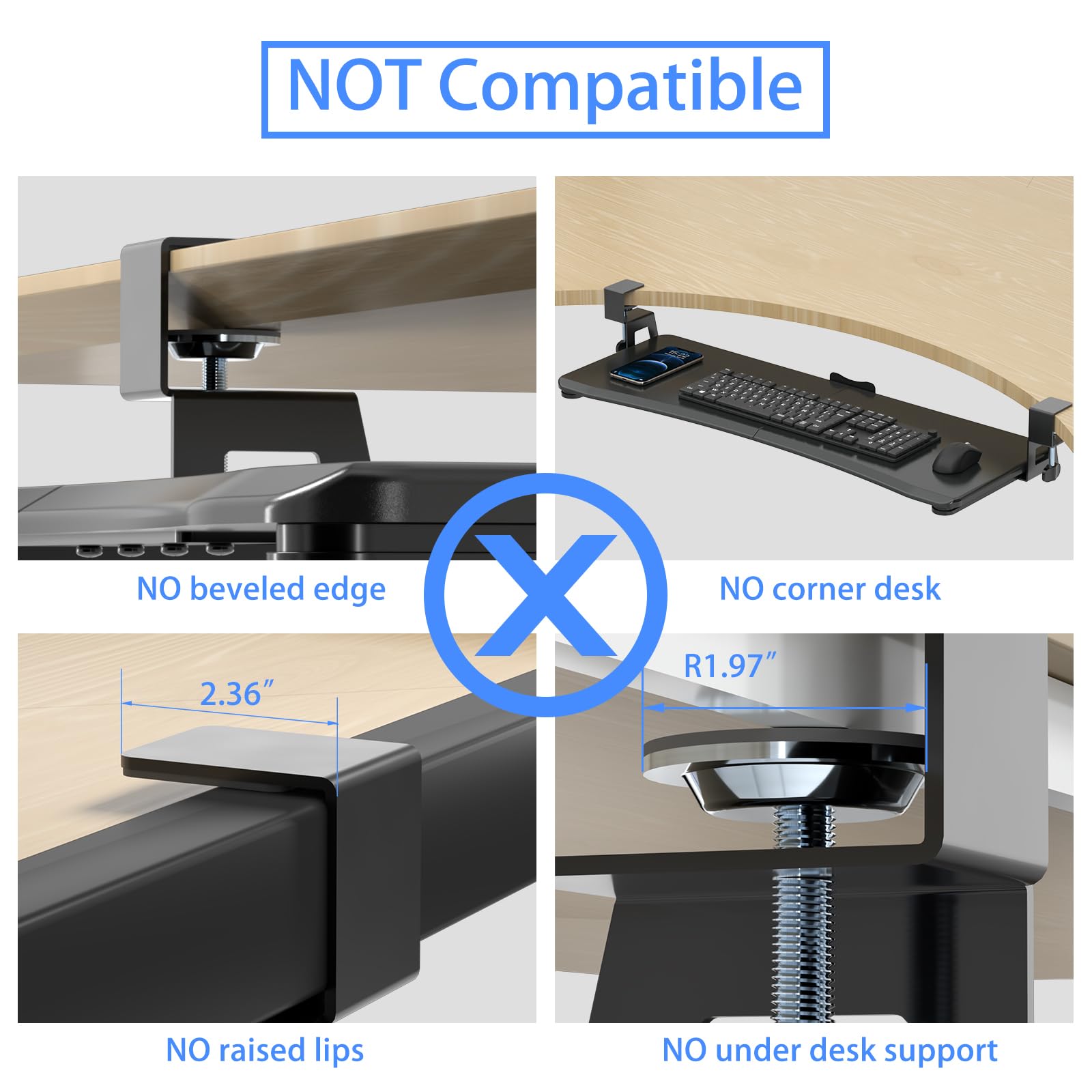 Large Keyboard Tray Under Desk Pull Out with C Clamp Mount, Computer Keyboard & Mouse Tray, 34 (38 Including Clamps) x 11.8 inch Slide-Out Platform Computer Drawer for Typing, Black,
