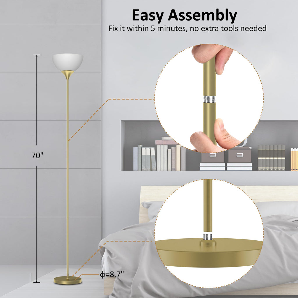 Floor Lamp, Remote Control with Stpeless Color Temperatures and Brightness, Torchiere lamp for Bedroom, Living Room, Bulb Included