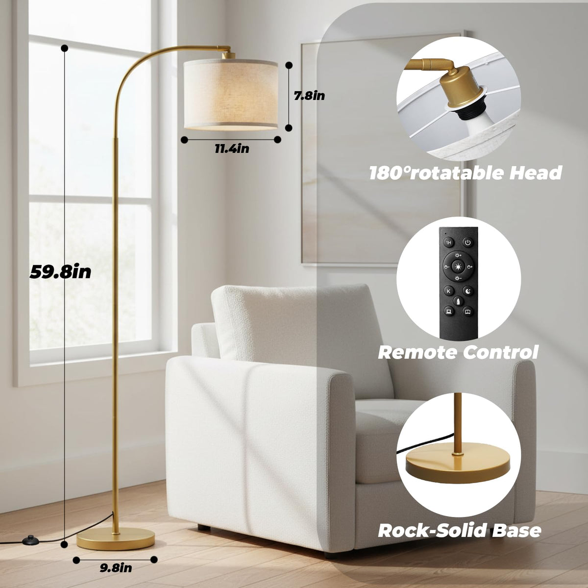 Arc Floor Lamps Modern Standing Remote Floor Lamp for Living Room
