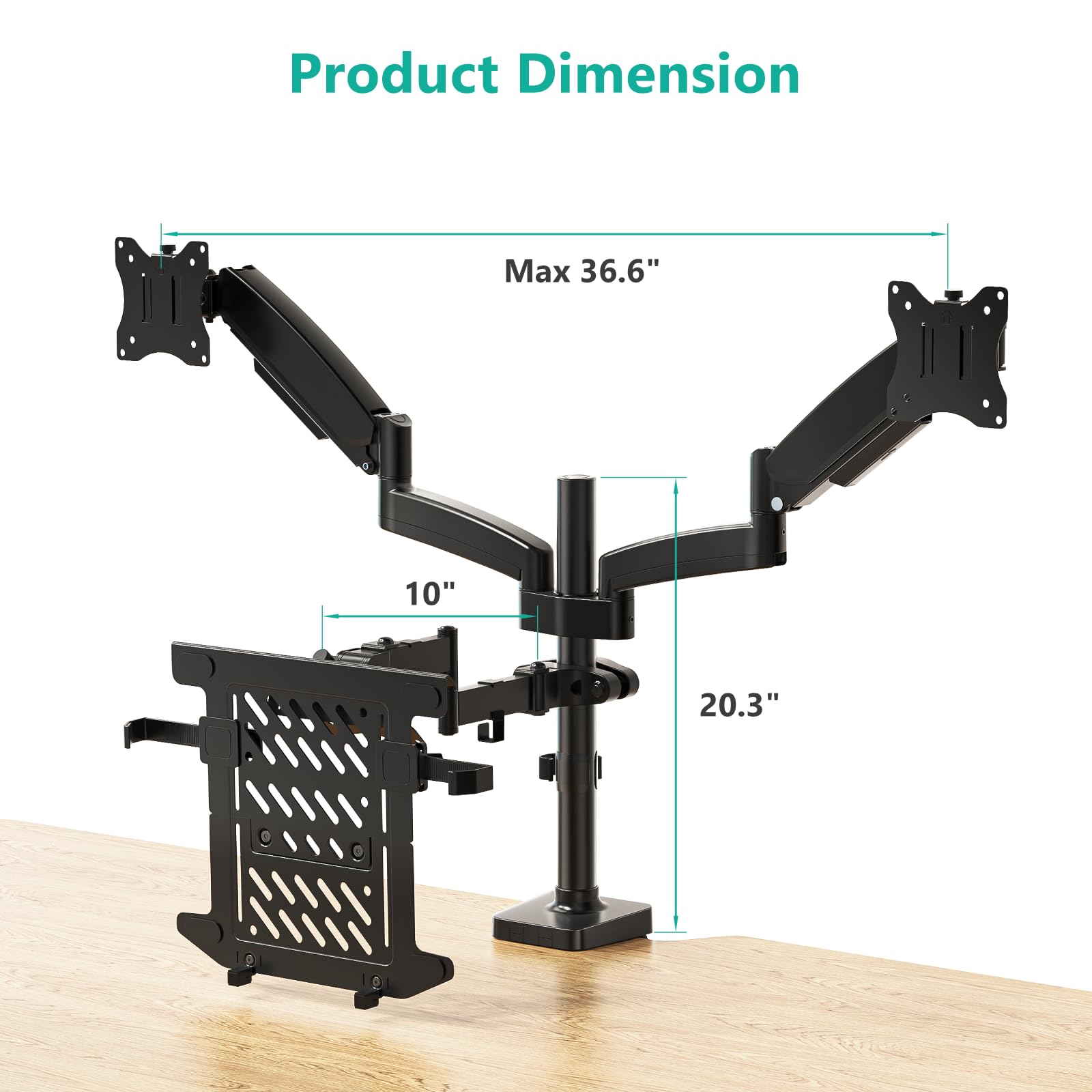 Triple Arm Laptop and Dual Monitor Desk Mount for 17" Notebook and Up to 32" Screens, Adjustable Monitor Arms with Tilt Swivel Rotation, VESA 75x75 100x100, Black