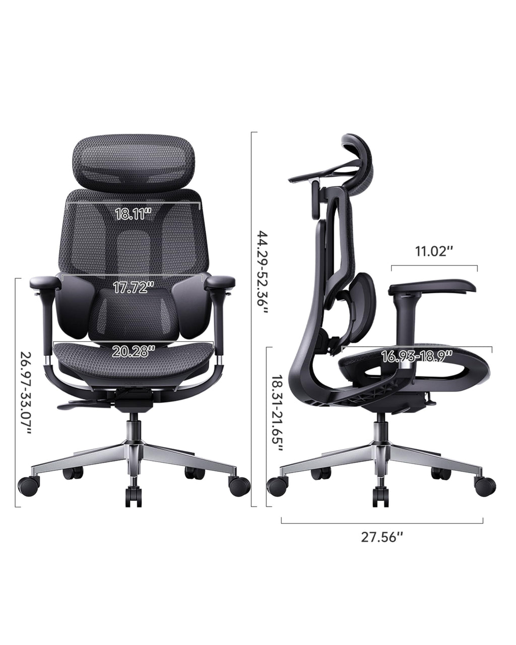 E3 Air 2026 Ergonomic Office Chair, 3-Zone Lumbar Support, Comfy Home Office Chair with Auto Recline, 4D Headrest & Armrests, 140° Tilt for Work & Relax, Black