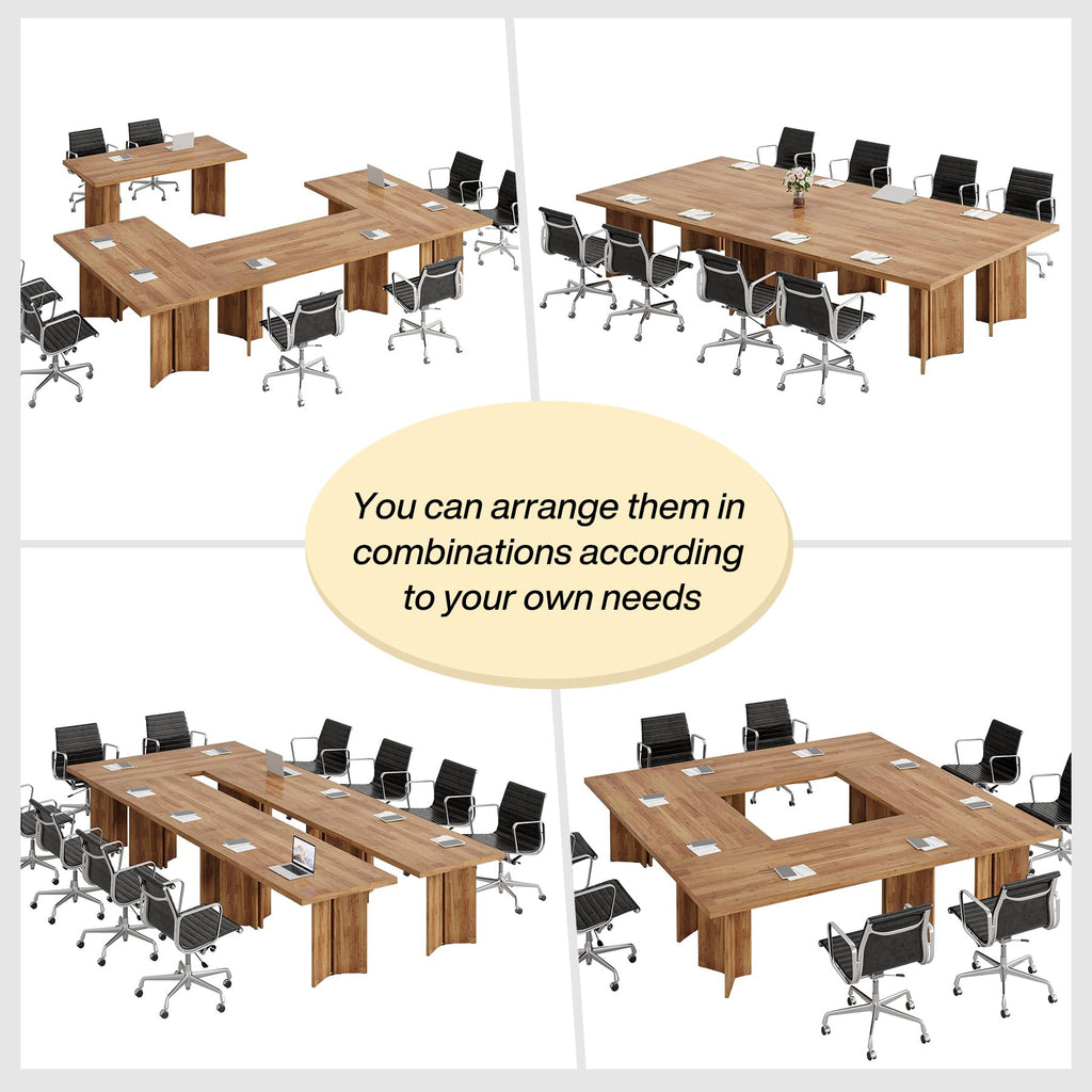 5.5FT Conference Table, 63-inch Rectangle Meeting Seminar Table, Large Walnut Business Tables for 4-6 People, Heavy Duty Pedestal (Walnut)