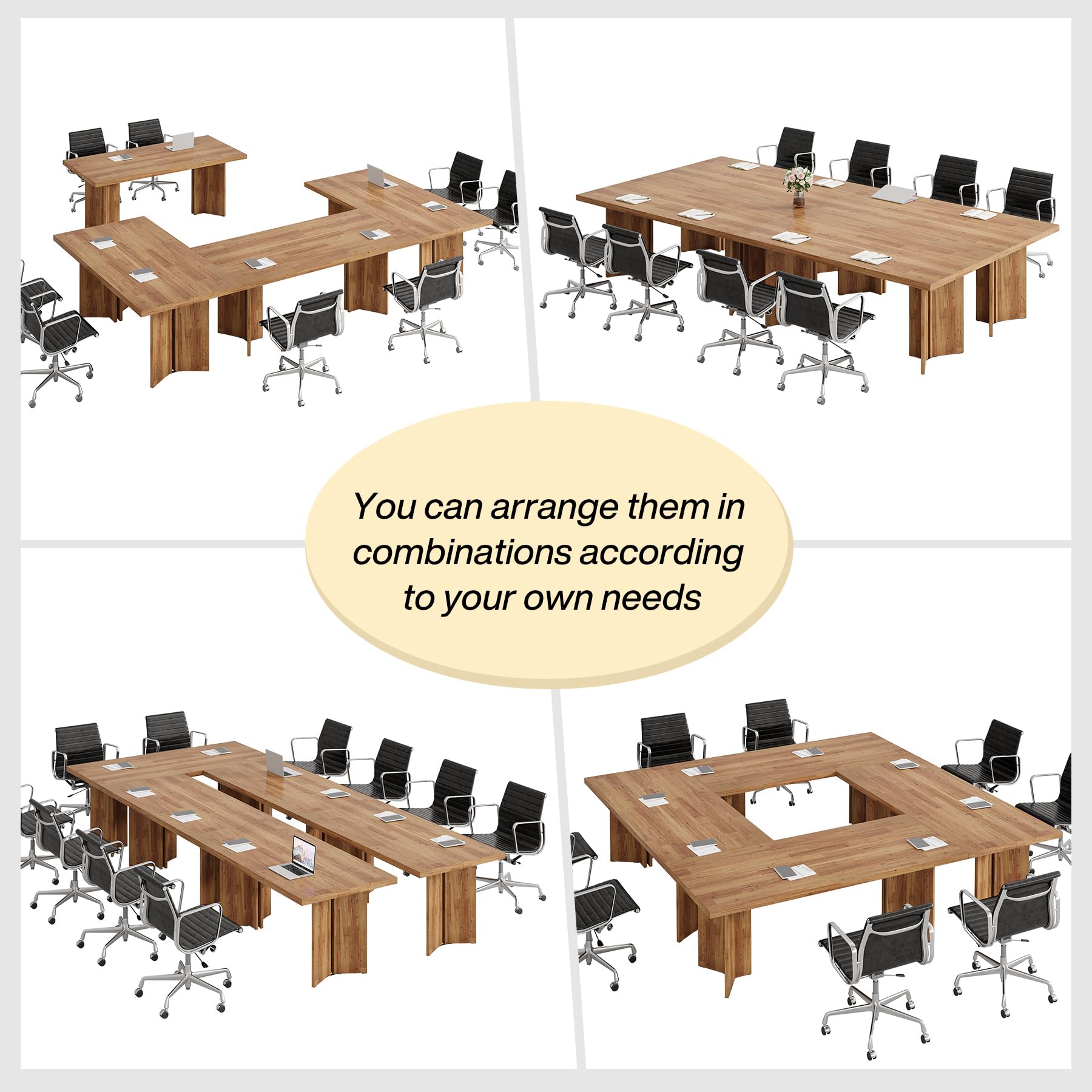 15.7FT Conference Table, Large Rectangle Meeting Seminar Table for 14-16 Person, Long Wooden Business Tables (Set of 6, Walnut)