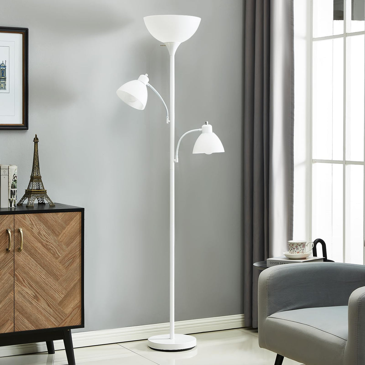 White Floor Lamp, 72" Tall Standing Floor Lamp with 5 Replace Lampshades